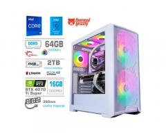 Računalnik MEGA TWR S10 i9-14900KF/RTX4070Ti Super/64GB-DDR5/2TB-4.0/1000W/Brez OS/bela RGB