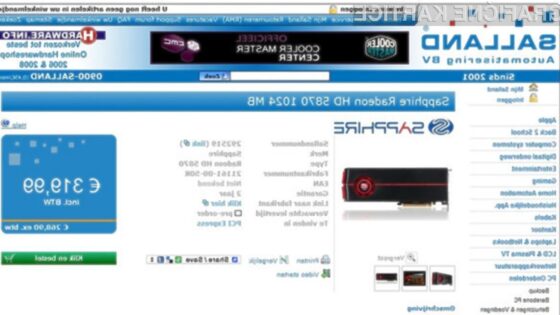 Maloprodajna cena nove grafične kartice Sapphire Radeon HD 5870 bo primerljiva z grafično zverino GeForce GTX 285 konkurenčnega podjetja Nvidia.