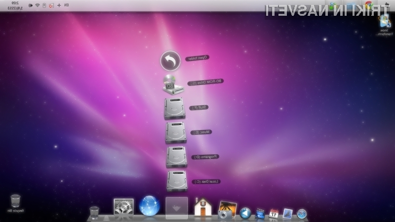 Uporabniški vmesnik operacijskega sistema MacOS X na operacijskem sistemu Windows 7.