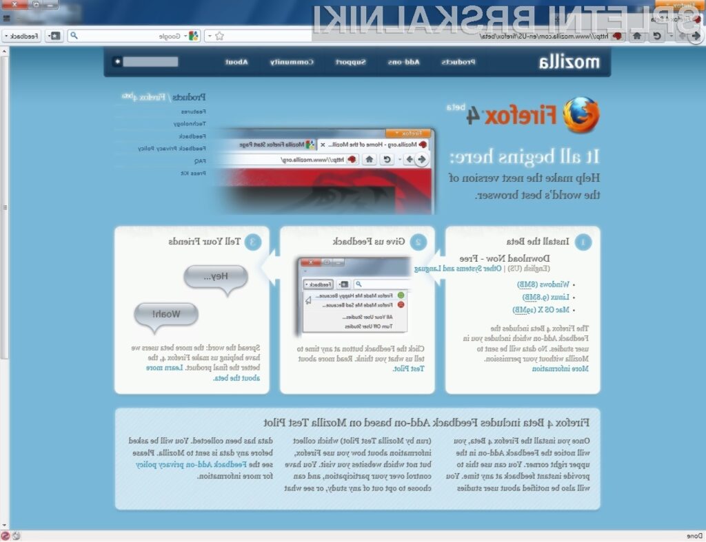 Spletni brskalnik Mozilla Firefox 4 Beta 5 se lahko pobaha s strojno pospešenim grafičnim podsistemom.