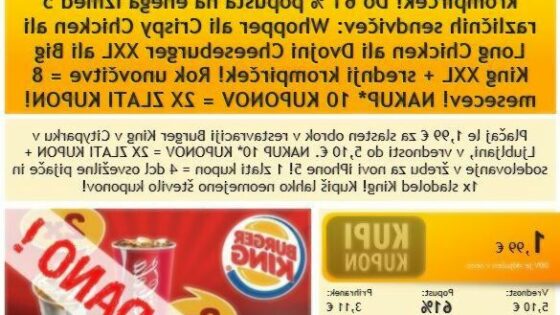 Razprodana ponudba 35.000 1nadan.si kuponov za Burger King.