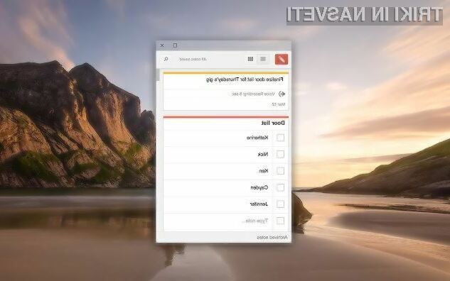 Spletno beležnico Google Keep je odslej moč uporabljati tudi na računalnikih z nameščenim brskalnikom Google Chrome.