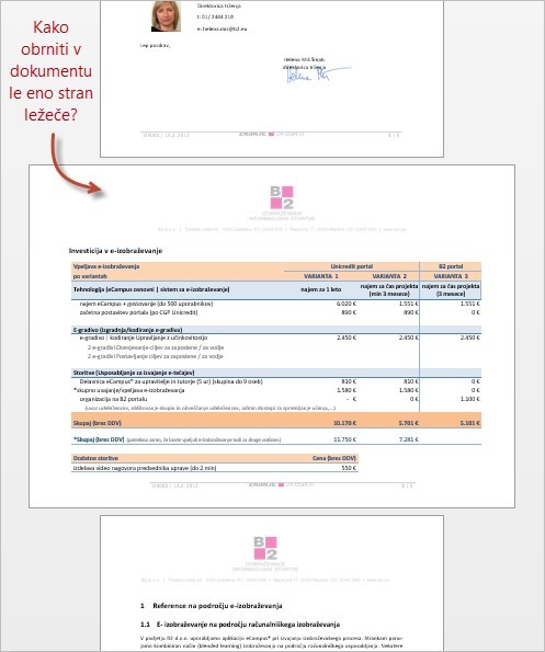 Kako obrniti v dokumentu le eno stran ležeče?