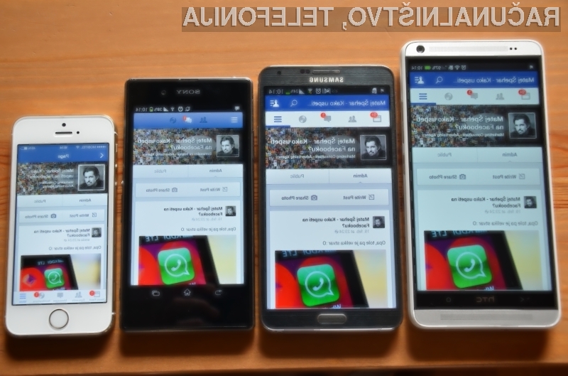 Od desne proti levi, Apple iPhone 5s 32, Sony Xperia Z1, Samsung Note 3 in HTC One max.