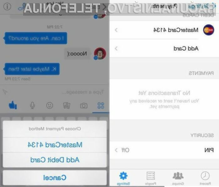 Prenovljena aplikacija Facebook Messenger bo omogočala plačevanje in pošiljanje denarja drugim uporabnikom.