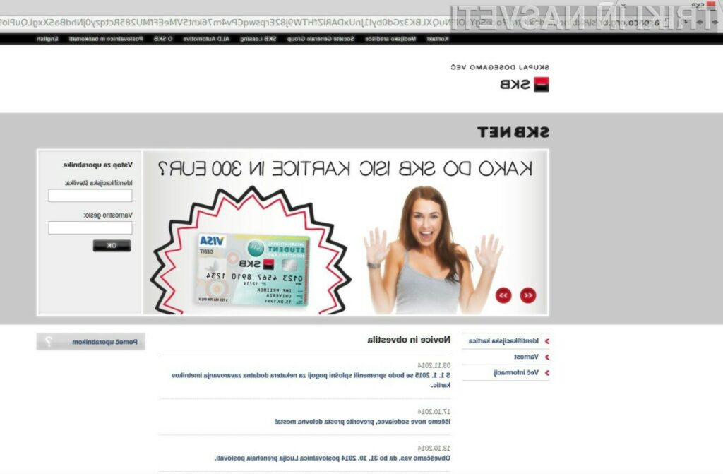 Lažna spletna stran »SKB Banke«.
