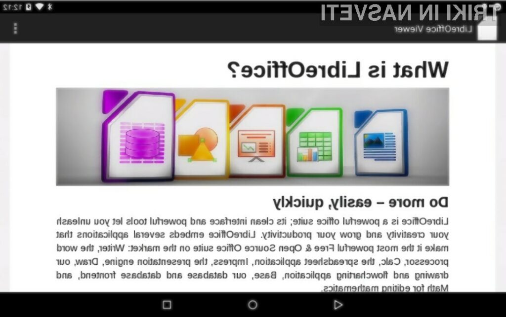 Pisarniški paket LibreOffice je odslej na voljo tudi uporabnikom mobilnih naprav Android.