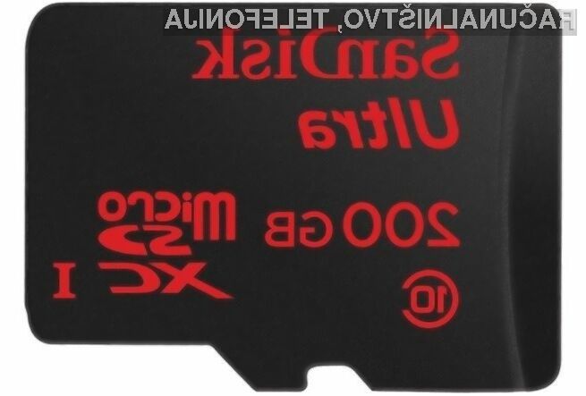 Na novo pomnilniško kartico podjetja SanDisk lahko shranimo do 20 ur videoposnetkov ločljivosti 1.920 x 1.080 slikovnih točk.