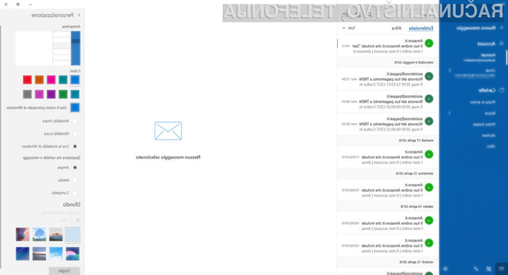 Odjemalec e-sporočil Windows 10 Mail je prvi program, ki je prejel novi grafični vmesnik Fluent Design.