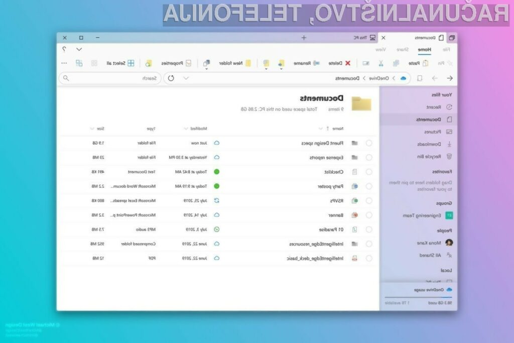 Novi Microsoft File Explorer naj bi bil oblikovno nadvse všečen.