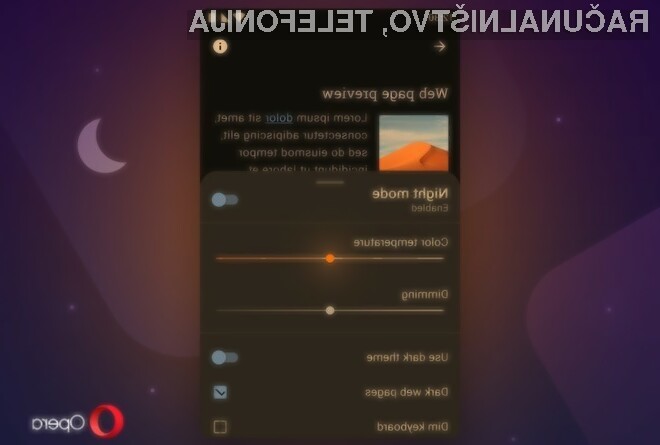 Novi mobilni spletni brskalnik Opera za mobilne naprave Android je bogatejši za inovativni temni način delovanja.