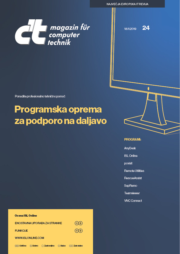 Strokovnjaki revije c't so na preizkus postavili osem programskih orodij za delo na daljavo, poleg slovenskega ISL Online, še AnyDesk, pcvisit, Remote Utilities, RescueAssist, SupRemo, Teamviewer in VNC Connect.