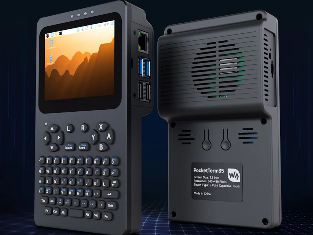 Prenosna konzola s tipkovnico in zaslonom na dotik, ki jo poganja Raspberry Pi 5