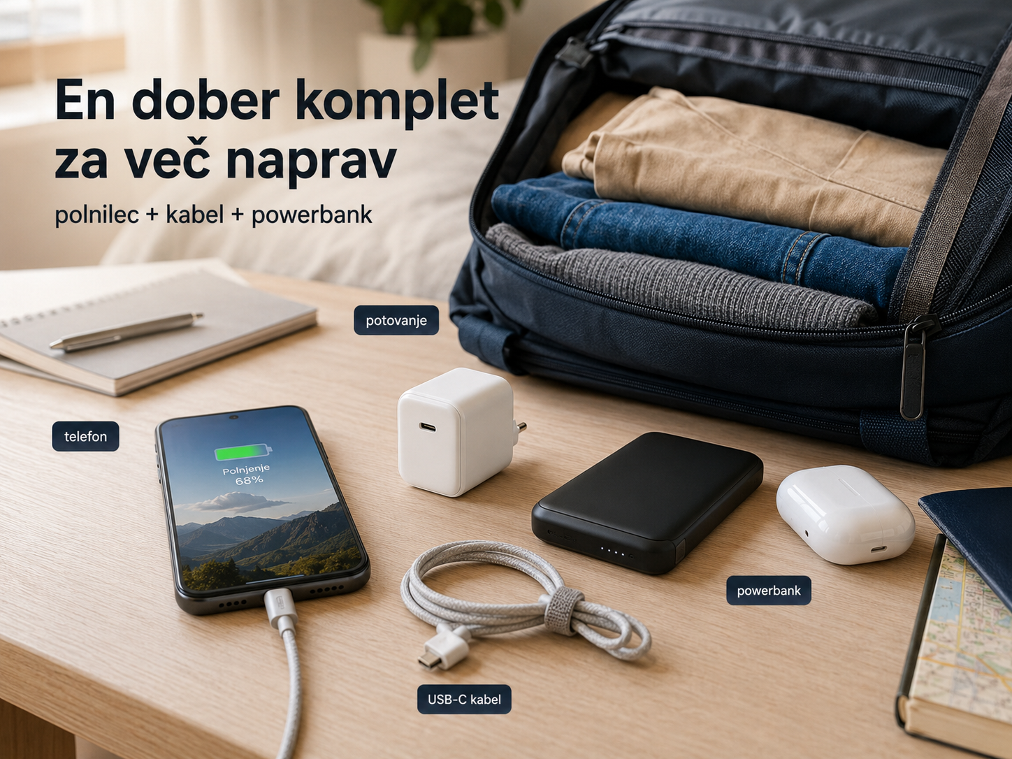 potovalni-usb-c-komplet-polnilec-powerbank-kabli